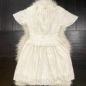 Moon River Smocked Waist White Striped Dress Women's Size L